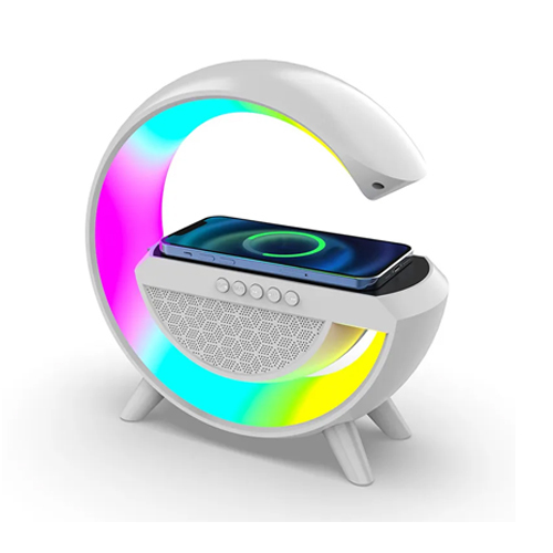 BT-2301  15W wireless LS charger Bluetooth headset with RGB lighting - rechargeable - RGB LIGHTS TABLE LAMP BLUETOOTH SPEAKER WITH WIRELESS CHARGERSPEAKERIt also functions as a powerful Bluetooth speaker. Simply connect your smartphone, tablet, or any other Bluetooth-enabled device to enjoy your favorite music wirelessly. The superior-quality speaker delivers, immersive sound with crisp highs and deep bass, enhancing your listening experience and bringing your music to life.RGB LIGHTWith its RGB lighting technology, this table lamp offers a dazzling array of colors to set the perfect mood for any occasion. Whether you want a calming ambiance or a vibrant party atmosphere, the GIFTMAX lamp has got you covered. Choose from a wide spectrum of colors and adjust the brightness to create your desired lighting effect.WIRELESS CHARGERAs an added convenience, the GIFTMAX lamp features a built-in wireless charger. No more fumbling with cables or searching for charging ports. Simply place your Qi-compatible smartphone or other devices on the designated charging pad, and they will start charging effortlessly. Keep your devices powered up and ready to go without the hassle of tangled cords.Multifunctional SpeakerRGB Light ModeThis versatile device combines multiple features into one compact and stylish design, making it a perfect addition to any home or office. With its RGB (Red, Green, Blue) lighting technology, this table lamp offers a dazzling array of colors to set the perfect mood for any occasion.MusicSimply connect your smartphone, tablet, or any other Bluetooth-enabled device to enjoy your favorite music wirelessly. The superior-quality speaker delivers, immersive sound with crisp highs and deep bass, enhancing your listening experience and bringing your music to life.ChargingThe sleek and modern design of the GIFTMAX RGB Light Table Lamp Bluetooth Speaker with Wireless Charger makes it a perfect fit for any decor. Whether you place it in the living room, bedroom, office, or even a dorm room, this lamp effortlessly complements your surroundings.SPECIFICATIONSPlaying Time: 2 hours Wireless Charger Colour: White With RGB Lamp Lights Support BT/USB/TF/FM/AUX/TWS Built-in 1200mAh rechargeable li-Battery