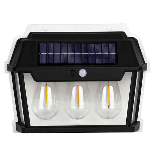 (HW 999-3W) Solar Rechargeable Outdoor Lamp Light - Enjoy the beauty of your surroundings  No need for batteries or electricity.  It harnesses the power of the sun to illuminate your outdoor spaces. Three LED lights, warm light with three brightness levels. Motion and Light Sensor  Upon detecting your movement, it will automatically light up at a 120-degree angle to illuminate your path at night, with induction distance of 5-8 meters. Automatically switches on at dusk, creating a warm and inviting atmosphere, and gracefully turns off at dawn, conserving energy effortlessly. Weatherproof Warrior  Boasts exceptional heat and cold resistance, ensuring it remains functional in all kinds of weather, rain, snow, or sun. Hassle-Free Installation  No wires, no adapters, saving you precious time and space. Simply mount it wherever you desire with screws (included), and you're ready to go. Versatile Outdoor Charm Whether it's your garden, yard, garage, walls, or fences, the solar wall lamp adds a touch of elegance and practicality to any area.