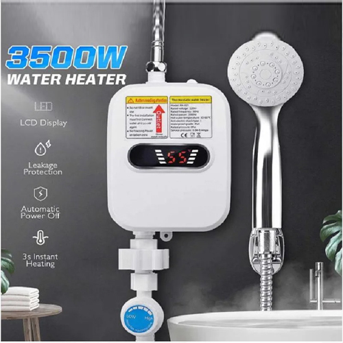 Mini Tankless Electric Water Heater 3500W - DescriptionElectric Tankless 3500W Mini Instant Hot Water Heater Kitchen Faucet Tap HeatingModel:RX-021
Rated voltage: 220 V-
Rated frequency: 50 HZ
Rated power: 3500 W
Hot water temperature:30-60℃
Anti electric shock type:I
Waterproof grade: IP4
Rated pressure: 0 PA
Service pressure: 0.04-0.4mpa

Features:
● 3 seconds that is hot, really thermostat with waiting
● Automatic power-off when leakage
● Instant heating, you can use hot water as you like.
● Mini body, energy saving, and high efficiency
● LCD digital temperature display.
● Stainless construction, durable, elegant and fashionable.
● Easy to install under the bathroom or kitchen sink for washing dishes, food, clothes, faces and other functions.
● Safe heater, electricity saving, water saving, no pollution, no exhaust gas.
● Various protections: Leakage protection, IPX4 waterproof, Dry heating protection, Water-electricity isolation, Auto power-off at inactive state, Over-temperature automatic power-off.
Application:Hot Water Heater


Package include:
●1 x Instant Water Heater

Matters needing attention
●Do not tilt or invert Use
●The first installation must first connect water and power again
●No freezing power on below zero Note:1. This product must be installed vertically.2. Before using the machine, first turn the water on and then power on. Avoid damage.