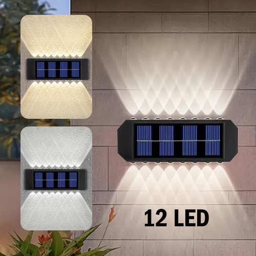 12 LED solar powered wall lamp - Fully charged in 6-8 hours in full sun.
It can be used for 6-8 hours, automatically recharges all day, and automatically lights up at night.
IP65 outdoor waterproof, rain and lightning protection, uninterrupted power supply in rainy days, normal lighting.
Specification
Material: ABS+PC
Size: 89*57*23mm
Appearance color: black
Light Color: White/warm light
Charging time: 6-8H
Lighting time: 6-8H
Protection class: IP65
Light source: 4/6/8/10*LED
Battery: AA/1.2V/600mah NiMH battery
Applicable scene: courtyard/park/garden decoration

Package Include: 1*Solar Light