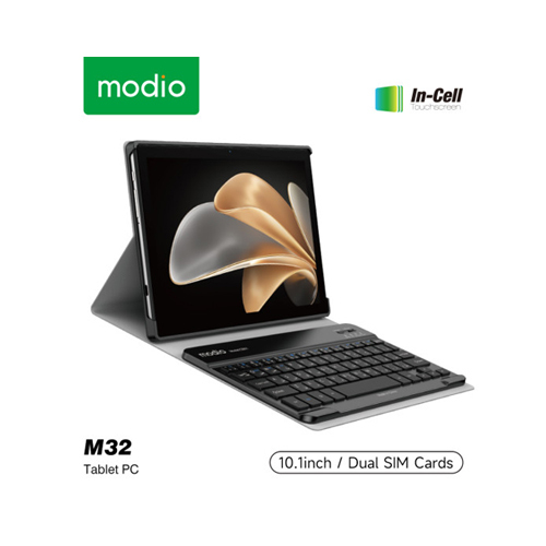 Modio M32 10.1 Inch Screen 8GB RAM 512GB ROM 5G Tablet PC With Keyboard and Back Cover - Modio M32 5G Tablet PC5G DualSim 8GB 512GB 10.1 inch Display 5MP & 13MP Camera 6000mAh BatteryGifts: Wireless Keyboard, Mouse, Headset, Touch Pen