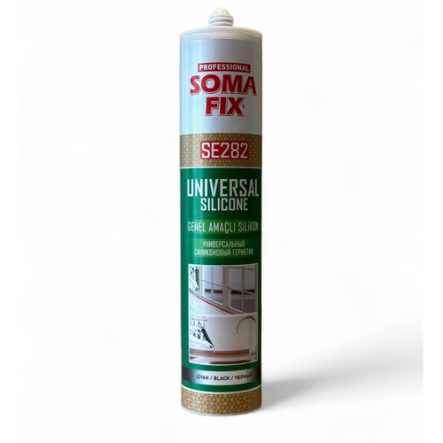 SILICONE SEALANT SOMA FIX 280ML 0985 - General Information:Somafix General Purpose Silicone is a one-component, flexible, solvent-free 100% silicone. Cures with the humidity of the air. It is easy to apply. It sticks very well. It is not painted. High DIY quality. The surface cures quickly. Easy to apply with a gun. Does not turn yellow. Less than 15% shrinkage. Perfect view. High transparency. Scope of application:It shows excellent performance in parquet bonding, board, door, window, panel and sill mounting. It is also used in wooden furniture, cabinets, wardrobes, stairs, assembling and fixing decorative wood. Usage: The surfaces to be applied must be dry and clean, free from dust, dirt and oil. Cut off the tip of the cartridge and insert it into the gun. Apply the silicone on the surface as a strip. Clean the contaminated silicone with soapy water