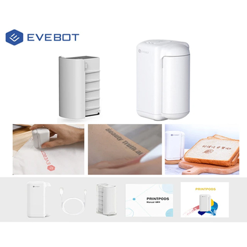 Evebot Print Pods Pressure Pen, White, PYB-M - The PrintPods 2D Printing Pen is a portable printer for use on a variety of surfaces. The ink is 100% skin friendly and safe. The device comes with a replaceable cartridge. The PrintPods in White, has dimensions of 52 x 43 x 95 mm. It is powered by a USB Type C cable, has a built-in battery with a capacity of 500 mAh and a supply voltage of 7.4V.PrinterPYB-M