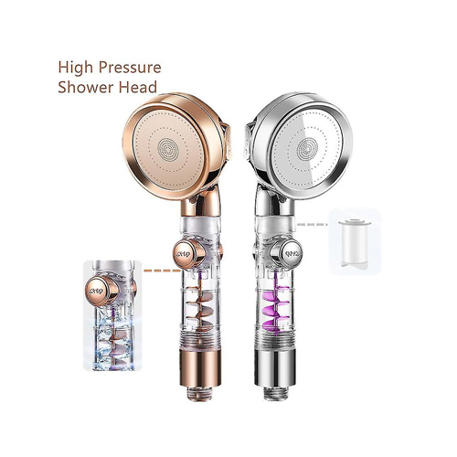 High Pressure 3-function Spa Shower Head With Switch On/off Button Filter Bath Head 0996 - Installation Type: Hand Hold Type: Fixed Support Type Shower shape: Round Surface Finishing: Chrome Material: ABS Plastic Function: Third gearFeatures1: Water Saving Shower HeadsFeatures2: High pressureFeatures3: Filter