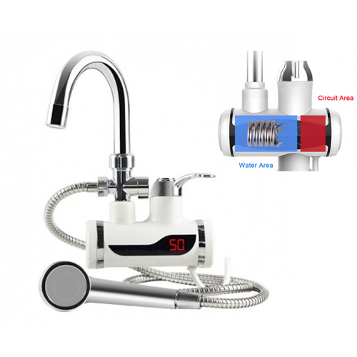 Instant Electric Heating Water Faucet & Shower 1002 - Input Voltage: 220v-240v Wattage: 3000w Cord: 1m Water pressure: 0.04-0.5MPa Compact and reliable Instantly supplies water with temperatures up to 60 degrees Will give the usual comfort wherever there is cold water Economical: saves costs for hot water, consumes less electricity than a boiler Hygienic: water is not stored in the tank and does not deteriorate Convenient: temperature varies by turning the knob Easy to install and use