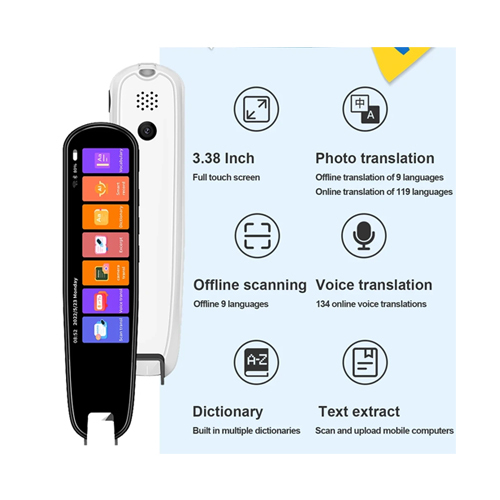 Translator Pen Multi Functions MD04 - Model Number:MD04 Brand Name:CRONY Language:Russian, French, German, English, KOREAN, Japanese, Portuguese, Other, Spanish, Italian, Arabic Product Name:Scan translation pen Function:Scan translation+Voice translation+Photo translation Scan Translation:Offline scan translation of 9 languages Voice Translation:Voice translation supports 134 languages and two-way translation. Text Scanning:Support text scanning and uploading to mobile phone/computer Screen:3.38 inch full touch IPS screen Operation system:Android 8th Generation System display language:14 system display languages Battery:1000 mAh