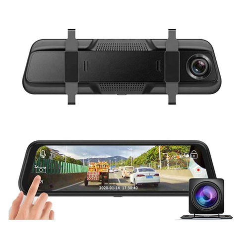 V10 Dual-Camera push button dash cam Car Video Recorder - Lens: front GC1054/rear H62 Resolution Resolution: Front 1980*1080P Back 1080P*720P 30 frames Display screen: 10-inch display with wide viewing angle View angle: front 140 degrees/back 120 degrees Cycle recording: support Power interface power interface: USB2.0 Battery: 200MAH Output output: USB2.0 Current frequency Frequency: 50/60HZ Language Language: Russian, Japanese, French, Italian, German, , English, Chinese (simplified), Chinese (Traditional), Korean ,Spanish, Portuguese. Operation Temp: -20°-+70° 
 Model:V10 Type:DUAL LENS Screen Type:IPS Function:NIGHT VISION, G-Sensor, park MODE, Loop recording, Voltage:12-24v Night Vision:Support Screen:10 Inch View Angle:170 Degree Language:Multi-Language G-sensor:Built-in G-sensor Appearance size: 270 * 19 * 73 (mm) Storage card: TF card Shooting angle: 170 ° Pixels: 12 million Weight: 999 (g) Data storage time: about 4 hours for 32G card storage (without card) Voltage: 12V Rated current: 2A