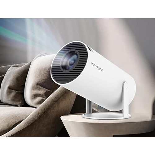 Borrego Smart 2 Full HD Projector 1015 - Borrego Smart 2 Full HD Projector Portable projector Operation System Android 11.0 CPU Quad-core ARM Cortex-A53 GPU Mali-G31 supports OpenGL ES3.2,Vulkan 1.1,and OpenCL2.0 Buffer Memory(RAM) 1G (optional 2GB) Storage(ROM) 8G (optional 16/32/64GB) WIFI WIFI6 2.4G/5G/BT5 Projection Technique 2.69inch LCD TFT display Native Resolution 1280*720P Supported Resolution 720P Color Temperature 8000K ±(1000K) Brightness(Lumens) 120 ANSI lumens Contrast Ratio 1500:1 Image Flip 360 degrees flip Lens 3 pieces glass lens Aspect Ratio 16:9 & 4:3 Throw Ratio 1.37 Keystone Correction automatic correction Support 3D NO Language Support for multiple languages Bulb Life 50000 Hrs Lamp Type 60W Adjustment Mode Manual focus Operation Mode Remote control Projection Distance 1.2-4M Optimal Projection Distance 1.68M Projection Size 40-130 inch Speaker 1*3W Fan Noise