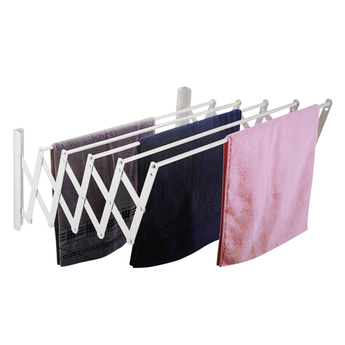 Wall Mounted Foldable Cloth Hanger 1018 - This Clothes Hanger is an innovative solution for efficient clothes drying. Its compact, retractable wall-mount design optimizes limited space, making it ideal for apartments and homes. Crafted from high-quality plastic and aluminum alloy, this clothes hanger can withstand heavy loads while remaining moisture-resistant. The easy installation process with complete hardware saves time and effort. Its multifunctional rack not only prevents wrinkles in clothes but also reduces energy consumption by minimizing dryer usage. From the laundry room to the back patio, the Haiwang Clothes Hanger is a versatile drying solution. Key Features:
• 90 CM wall mount clothes hanger
• Compact retractable design for space optimization.
• Easy installation with complete hardware.
• Made of stainless steel, rust-proof, and easy to clean.
• High load capacity of up to 50 kg.
• Multifunctional rack for air drying and organizing towels. Specifications:
• Material: High-quality plastic and aluminum alloy
• Load Capacity: 50 kg
• Dimensions: 90 CM
• Installation: Wall-mounted
• Suitable for: Indoor and outdoor use