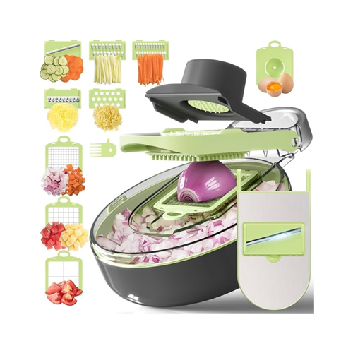 9in1, Multifunction Vegetable Cutter Slicer 1021 - Multifunctional Masterpiece: Elevate your culinary experience with our advanced 9-in-1 vegetable chopper set, featuring a multifunctional vegetable cutter slicer, cutting and draining basket, cheese cutter, and moreEffortless Meal Preparation: Streamline your veggie prep and enjoy fresh, crisp results every single time with our ingenious cutting and draining basket and precision mandoline slicerVersatile Slicing Options: From onions to potatoes, from tomatoes to cabbage, this versatile slicer handles it all, and the mandolin vegetable slicer functionality takes your kitchen creations to new heightsComplete Kitchen Ecosystem: Unbox culinary potential with our multifunctional vegetable cutter, not just a kitchen tool but a complete kitchen ecosystem. Embrace the assortment of accessories - mandoline, onion slicer, cheese grater, and more - each adding a layer of versatility to your culinary journeyDurable and Comfortable: Experience precision and comfort with the ergonomic, non-slip handle, turning your kitchen tasks into a delightful endeavor. Made with premium materials, our chopper set is designed for long-lasting performance and is a must-have for any home chef