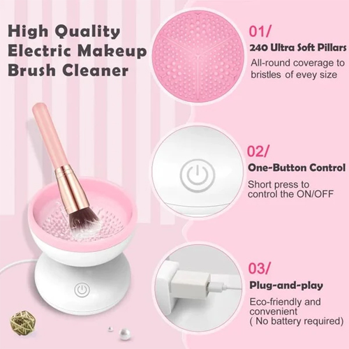 Automatic Electric Eyeshadow Makeup Brush Cleaning Tool MBC01 - Name: Electric Makeup Brush Cleaner Material: ABS+Silicone Dimensions: About 8.8x8.8x8.8cm/ 3.46x3.46x3.46inches This Electric Makeup Brush Cleaner is very practical. It not only saves you the trouble of manually cleaning your makeup brushes but also meets your different cleaning needs. It provides great convenience for your life. 1. Attributed to the USB charging way, it is convenient for you to quickly clean your makeup brushes. 2. Measuring about 8.8x8.8x8.8cm/3.46x3.46x3.46 inches, it is very small, light, and portable. 3. A perfect gift for family and friends to surprise them at Christmas, New Year, or parties. Cleaning your eyeshadow brushes has never been easier. With just a push of a button, our innovative device harnesses the power of advanced technology to thoroughly clean and sanitize your brushes. It's like having a personal brush cleaner right at your fingertips! 
 Experience the magic of its gentle yet effective rotation mechanism, designed to remove every trace of product buildup, dirt, and oils from your brushes. Our cleaning tool ensures that your brushes stay in pristine condition, ready to deliver flawless and precise application every time. 
 Not only does it save you time and effort, but our cleaning tool also helps extend the lifespan of your brushes. By maintaining proper hygiene, you'll enjoy brushes that feel softer, perform better, and last longer. It's the ultimate investment for any makeup enthusiast! 
 We understand the importance of convenience and safety. That's why our cleaning tool is designed with user-friendly features, making it suitable for all types of eyeshadow brushes. It's compact, portable, and easy to use, allowing you to clean your brushes anytime, anywhere. 
 Upgrade your beauty routine with the Automatic Electric Eyeshadow Makeup Brush Cleaning Tool and experience the transformative power of clean brushes. Embrace the convenience, efficiency, and hygiene this tool provides, and take your makeup application to new heights. 
 Say hello to effortless brush cleaning and hello to flawless makeup! Get your hands on our Automatic Electric Eyeshadow Makeup Brush Cleaning Tool today and enjoy the benefits of a perfectly clean brush collection. 
 Transform your makeup brush cleaning experience with our innovative tool. Order now and discover the future of brush maintenance!