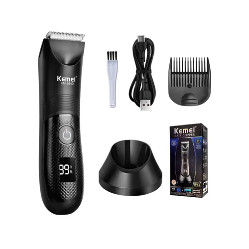 KEMEI Professional BODY Hair Clippers 1840 - This versatile body and sensitive area shaver perfectly meets men's needs. This device comes from the brand and has many amazing features that make it a great choice for hair and body care
The men's intimate razor comes with a high-quality ceramic blade that adheres to the fixed stainless steel blade at a sharp angle. This ensures an effective and safe shaving process without any friction that causes overheating.
Thanks to the versatile cutting edge, which you can adjust to hair lengths of 3/4.5/6 mm, you can style your hair in different styles and achieve the look you desire. The device also comes with an IPX7 waterproof design, making it suitable for use in the shower and is completely washable for easy cleaning
The device's lighting design feature is that it contains lighting in the front of the device
It provides fast and convenient charging in various ways, while the high-quality lithium battery comes with a power of 600 mAh, giving you 90 minutes of continuous use after charging for an hour and a half.
This razor delivers powerful, reliable hair and body care performance and offers plenty of important features that make it an excellent choice for men looking for a versatile tool.
Professional-grade hair clippers: These clippers are designed for professional use, ensuring a high-quality haircut every time. Versatile set: This set includes both clippers and a trimmer, making it easy to style and maintain any type of hair. Rechargeable power: With rechargeable batteries, you won't have to worry about constantly replacing them.