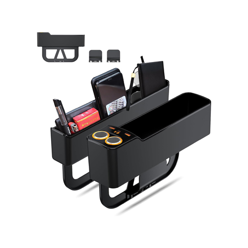 Car Seat Gap Filler Organizer, 75W Charging, Storage Box, 2 Pack 7821 - 【Detachable design】: The car seat gap filler bottom uses a Detachable design, allowing you to easily change the driver or co-driver at will. The installation is simple, convenient and fast, and it only takes two steps to complete the lower left switch.【Fast charging】: This car seat gap filler has 60w super current, 2USB （MAX 22.5W）& Type-c （MAX 30W）, supporting mobile phones, tablets, and laptop. and has additional cigarette lighter adapter, Realize the possibility of matching more Car Chargers.【Warm Atmosphere Lamp】: The Cigarette Lighter's warm Light Ring provides a wonderful night environment inside the car. and LED Voltage Display makes it easy to monitor voltage levels in real time.【Enough storage space】: The Car Seat Clearance Organizer measures 10.43 x 2.55 x 3.1 inches to accommodate most spaces and fits most vehicles. please carefully measure the distance your seat long before purchasing（the product is 10.43 inches long）【High-quality materials】:There are sponges inside and outside the car storage box to better protect your car,it made of ABS material, frosted surface, making the storage box non-slip, wear-resistant, anti-fall, and better texture.