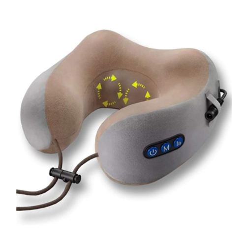 Portable Rechargeable U-Shaped Massage Pillow 9445 - There are 3 massage methods to choose from and 3 methods to relieve shoulder and neck pain:Vibration mode, kneading mode, vibration kneading mode. You can choose one of them. It can improve blood circulation in the neck and shoulders, relax muscles, and relieve fatigue. 
 Rechargeable and low-noise operation: Built-in 3.7V 2000mAh 7.4Wh lithium ion battery, which can last about 1.5 hours after being fully charged (with USB charging cable). When the massage pillow is running, the noise is 30-45 dB, so you can enjoy a quiet massage. 
 The cervical spine massager has a built-in vibration motor with 2 deep kneading and rotating massage heads to massage the neck, promote blood circulation and relieve fatigue. You can enjoy a comfortable neck massage at home, watch TV, office, car, library , Travel, camping, make you relax all day. 
 Portable travel pillow can be adjusted: The massage mode is set to automatically shut down in 10 minutes, or you can press the start button again to repeat the massage. Turn off the power and use it as an ordinary pillow, which will be more comfortable during long-distance travel. High-quality material: It is made of high-quality air filter cotton cloth cover, the texture is fine, and it fits the skin and feels soft. It can be a gift for parents, friends, or as a gift for their health