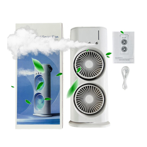 Double Ended Spray Fan 9426 - Quiet comfortable refreshing cool breeze cooler fan – Enjoy cool, moist comfortable without drynessSize – 38X15X7.5 CM – Rechargeable fan with USB Wire & remoteDual fan, removable front cover, 90° rotation, cool mist, brushless motorEvaporative air cooler 3 speeds, usb personal air conditioner with led light, portable ac cooling fanMini usb fan with mist water spray mini cooler with led night light mini ac personal air cooler desk fan for office kitchen home