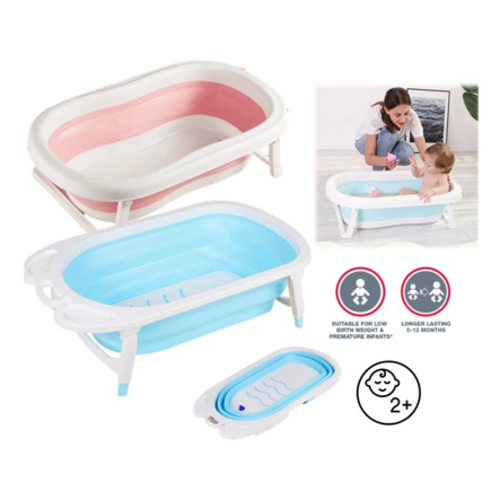 Baby Folding Bathtub 9453 - Fold away design, makes storage easy. Size: 83cm*49cm*23cmBuild-in hook, allows the bath to be hanged for storage and dryingHeat sensitive bath plug, that indicates the water's temperature for your baby's safetySafety materials, free of phthalates, safety for your baby's skin, suitable from birthAnti-skid support, makes the bath usable on any flat surface