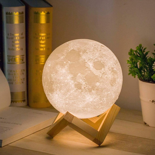 Moon Lamp with Wooden Base 3392 - 3D Printed Moon Lamp: Create a relaxing atmosphere at home with the hyper-realistic moon lamp from Mydethun. Its moon-like surface is designed using 3D printed technology and is based on astronomical data provided by NASAPerfect Home Decor Gift: The cute moon decor lamp is a charming gift for Mothers Day, birthdays, baby showers, Valentine's Day, Christmas, New Year, Halloween, Home, Bedroom, Kids, Women, and Couples. It is made by PLA materials and comes in a simple and beautiful box packagingLifelike Moon on a Wooden Base: The lamp rests on a graceful wooden base and adds an aesthetic vibe to your room decor. The bottom of the night light is thoughtfully designed to retain the shape of the moon as much as possibleDual-Color Lamp with Adjustable Brightness: The LED moon lamp allows you to easily change the color of the light from lunar white to warm yellow with a simple tap on the mini touch switch at the bottom. You can also long tap to adjust the brightness and create a cozy to cool ambience