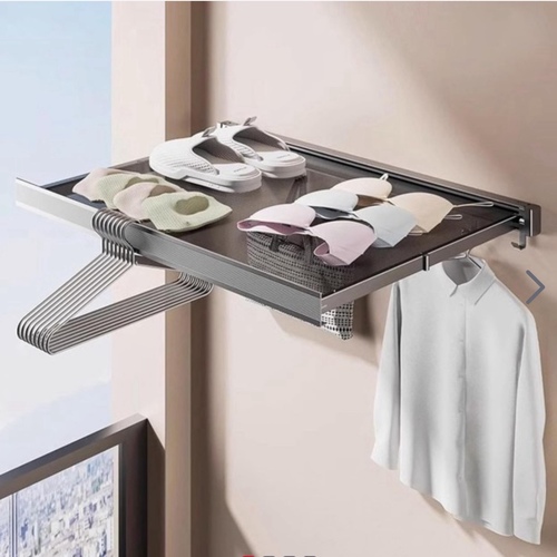 ELIX GULF - Wall-Mounted Foldable Clothes Drying Rack - DescriptionSTURDY SUPPORT: You can believe that this retractable clothes drying rack provides strong and durable support for your laundry. Its sturdy construction and thick base ensure that it can hold a high load capacity of clothes, towels, and socks.SAVE RO: Folds up against the wall to save space when not in use, the retractable clothes drying rack features a telescopic design for customizable length. Maximize your living space with a convenient sign for folding and hanging clothes to dry.WIDELY USED: This retractable clothes drying rack can fit into bedrooms, laundry rooms, closets, and bathrooms. It is perfect for drying clothes, towels, and more in small spaces and remote corners. Keep your home clutter-free with this widely used solution!BOOST FINE MOTOR SKILLS: Thanks to its premium material and workmanship, this retractable clothes drying rack is built to last. Made of space-saving aluminum and coated with multiple layers of protection, it is rust-resistant and will stand the test of time.EASY INSTALLATION: Complete the setup of our retractable clothes drying rack in just 10 minutes thanks to the drill-free installation design. The easy-to-follow steps and detailed instructions included in the package make it simple and convenient to use.