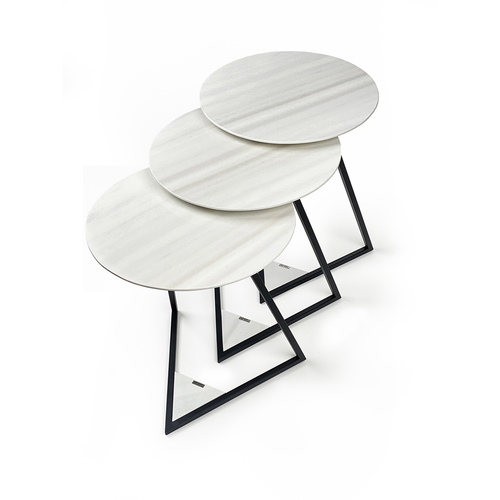 Circle - Off White - Black Metal Table With Circular Italian Ceramic ( Off-White ) Top Set Dimensions ( L 45 x W 88 x H 60 ) cm