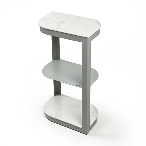 Shelf Unit - Light Grey - Metal Shelf Storage Unit ( Light Grey ) With Italian Ceramic Surfaces ( White Marble with Grey Pattern )  Set Dimensions ( L 41 x W 26 x H 71 ) cm