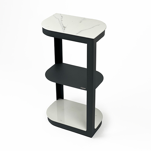 Shelf Unit - Dark Grey - Metal Shelf Unit With Italian Ceramic Surfaces ( Off-White Marble Texture )  Set Dimensions ( L 41 x W 26 x H 71 ) cm