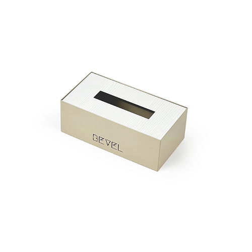 Tissue Box - Beige & Off-White Wooden Lid - Metal tissue box (Beige) with wooden lid (Off-White) Dimensions 25 x 13 x 9 (cm)