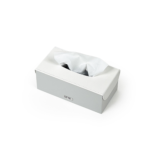 Tissue Box - Light Grey & White - Metal tissue box (Light Grey) with magnetic leather lid (White)  Dimensions 26 x 14 x 9 (cm)