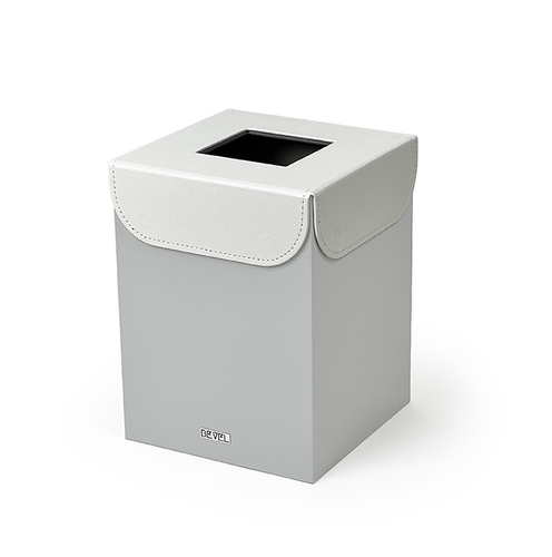 BEVEL - Waste Bin -  Light Grey & White - Metal waste bin (Light Grey) with magnetic leather lid (White) Dimensions 22 x 22 x 29 (cm) For GCC, please contact us via WhatsApp