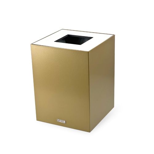 Waste Bin - Brass & Off-White Wooden Lid - Delivery within 15 days 
 Metal waste bin (Brass) with wooden lid (Off-White) with swiveling wheels 21 x 21 x 28 (cm)