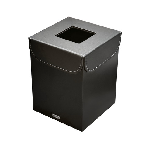 Waste Bin - Black - Metal waste bin (Black) with magnetic leather lid (Black) Dimensions 22 x 22 x 29 (cm) For GCC orders, please contact via WhatsApp