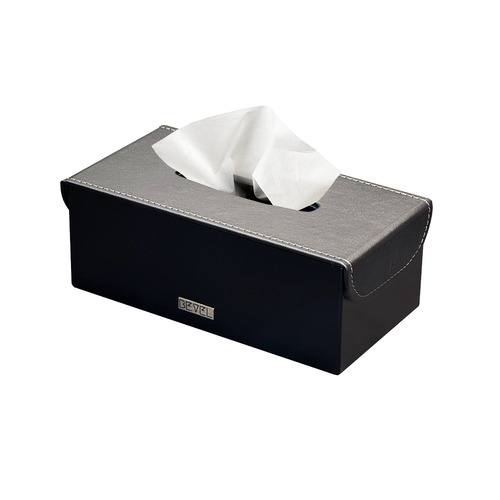 Tissue Box - Black - Metal tissue box (Black) with magnetic leather lid (Black)  Dimensions 26 x 14 x 9 (cm)