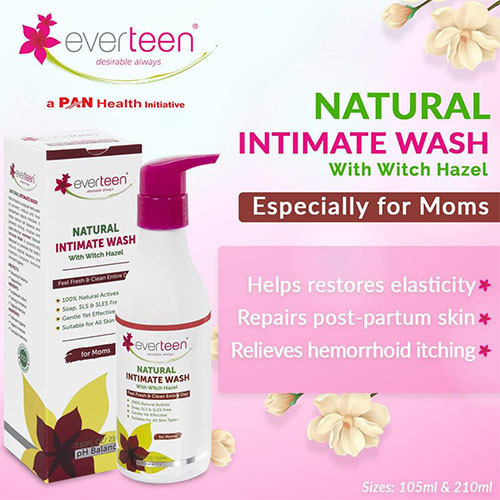 Beauty Bazar - Everteen Natural Intimate Wash – Witch Hazel - Is scientifically designed with Tea Tree Oil and a magical mix of herbs  & Hyaluronic Acid to promote the body’s natural vaginal balance and maintain complete Vaginal, Body, and Rectal hygiene. Inhibit bacterial growth causing vaginal infection, unpleasant odor, and irritation helps in preventing vaginal & body infections and gives relief from consistent itching or burning in the vaginal area. Safe for pregnant women. /210 ml/ how to use: For daily use. (Single small drop of the intimate wash on the wet area for every single use)