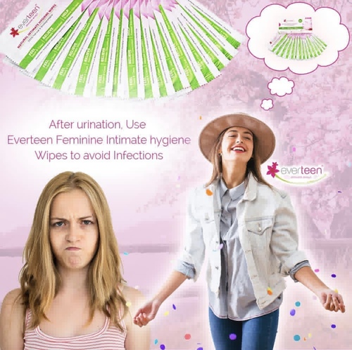 Everteen Natural Intimate Hygiene Wipes - Are hygiene wipes made of 100% natural & biodegradable fabric to give you ULTRA-SOFT feel on your most sensitive area. Provides you relief from intimate discomfort while helping you feel fresh & clean with its mild cleansing properties. 15 napkins how to use:  Any time (after using a public toilet, after gym sweating, sports, intercourse …, etc