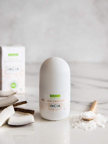 Beauty Bazar - Incia natural  roll -on deodorant  for women - dedorant contains potassium alum, a natural mineral salt. Antibacterial potassium alum wards off odor-causing bacteria, preventing them from breeding and reproducing. As a result, it prevents odor caused by bacteria, without blocking the pores on the armpits. It does not prevent sweating, a natural process./ 50 ml/ how to use:Shake well before use.
Apply to your armpit after bath / shower. Wear your clothes after the deodorant dries.