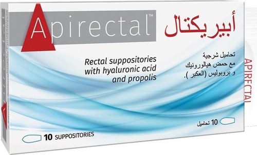 Apirectal suppositories/ 10 pcs - منتج طبي طبيعي و عالمي، رقم واحد في أوروبا و بولندا ?? ، في علاج وتسكين الألم في حالات: الباسور و الناسور الشرجي. الشرخ أو التشقق الشرجي. الإمساك. جروح والحروق. جروح ما بعد العمليات. القدم السكرية. التسلخات و التقرحات الجلدية. 
 يتكوّن من خلاصة البروبوليس الملكي (العكبر) و من الهيالورونيك الطبيعي، بتركيزات عالية جداً و نقية ١٠٠٪؜. مفعول علاجي مذهل و نتائج سريعة من أول استخدام رح تشعر بالفرق. يسكّن الألم و يوقف النزيف فوراً. كما يعالج الالتهابات و التهيجات الجلدية. 
 مليّن فعّال و طبيعي و سريع لحالات الإمساك و صعوبة الإخراج. آمن للأمهات و الحوامل و جميع الحالات.
الحجم: ١٠ تحاميل