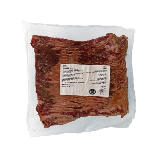 Beef Bacon Applewood Smoked  1.1kg - Frozen Premium Angus Beef Bacon (Applewood Smoked). Each piece 1.1kg. IMPORTED FROM THE USA. 100% Halal.