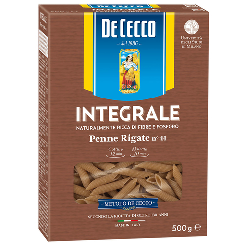 PENNE RIGATE (WHOLE WHEAT) 500g - Established in 1886, DeCecco remains one of the world's oldest and most beloved premium pasta manufacturers. All DeCecco products are manufactured and imported from ITALY