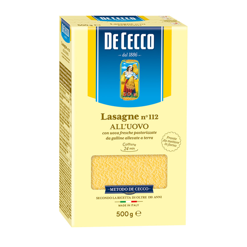 LASAGNA EGG 500g - Established in 1886, DeCecco remains one of the world's oldest and most beloved premium pasta manufacturers. All DeCecco products are manufactured and imported from ITALY