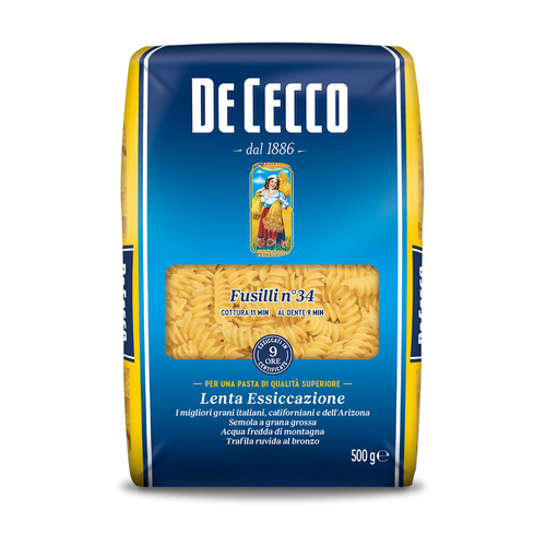 FUSILLI 500g - Established in 1886, DeCecco remains one of the world's oldest and most beloved premium pasta manufacturers. All DeCecco products are manufactured and imported from ITALY