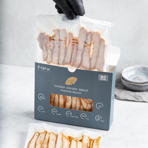 Cooked Chicken Breast (Tandoori Delight) - Net Weight 500g Nutrition facts per 100g:
22.3g protein
0.6g carb
3.6g fat
124 calories
