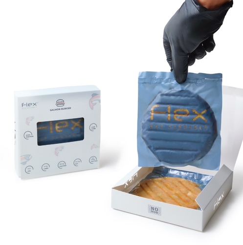 Frozen Salmon Burger - Frozen Salmon Burger Nutrition Facts Per Patty (120g): Total Protein: 26.6 g Total Carb: 4.2 g Total Fat: 14.4 g Calories: 253 Net Weight: 240 g&nbsp; Total Patties: 2 pieces x (120 g)