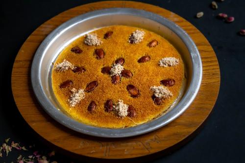 Kunafa With Almond and Cheese - Turkish Kunafa covered with hab and almond