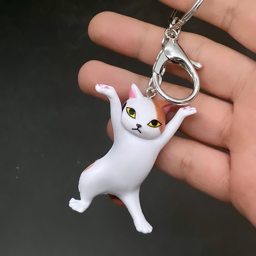 Cat keychain- white & brown