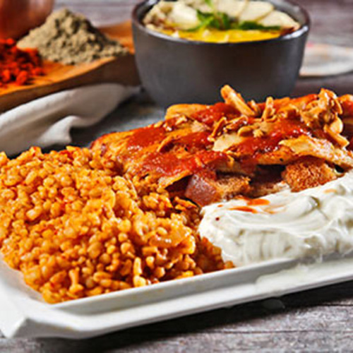 Iskandar Shawarma chicken - With Crispy Bread and Iskandar Salsa and your Choice Of Plain Rice or Burghul