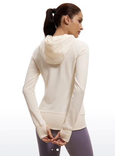 Cotton Terry Full Zip Hoodies Thumb Holes