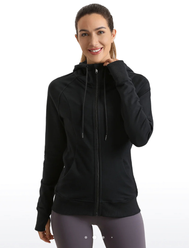 Cotton Terry Full Zip Hoodies Thumb Holes