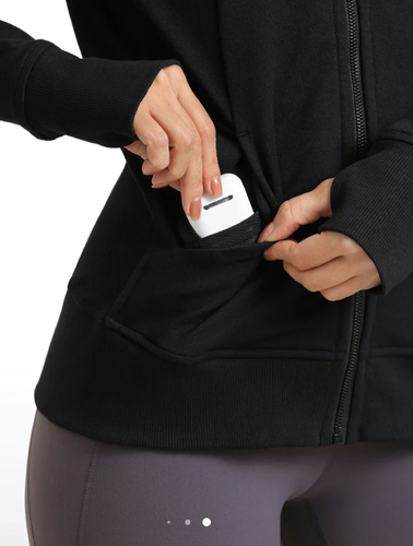 Cotton Terry Full Zip Hoodies Thumb Holes