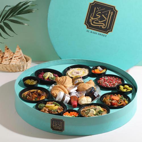 Eid al-Adha breakfast - Eggplant Hamsa
Hamsa Mutabal
Hamsa Foul
Hamsa Potato With Mango Agar
Hamsa Zahra
Haloumi Hamsa Halloumi With Mushroom
Feta cheese with beetroot
Black olives - pickles - jalapeno - carrots with cucumber - lebanese bread - Croissant- honey - nutella - jam - hot sauce - butter