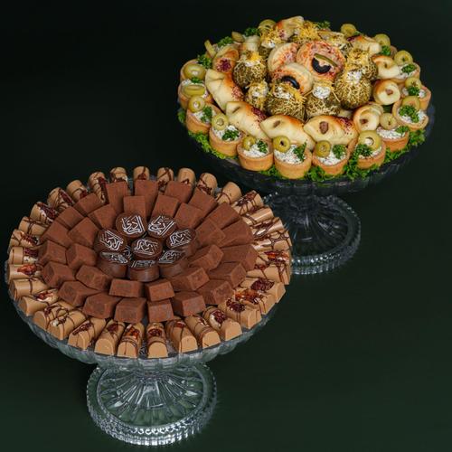 Package Fatayer and Chocolate - 42 piecesCheese filling tart with mint - Chicken filling pastries - Pizza - SpinachCocoa fillings with caramel and pecans and chocolate ganache with cocoa powder78 pieces