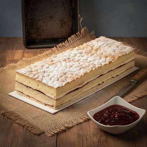 Victorian Cake - Victorian cake with new shape contains light vanilla sponge with strawberry filling and Custard cream